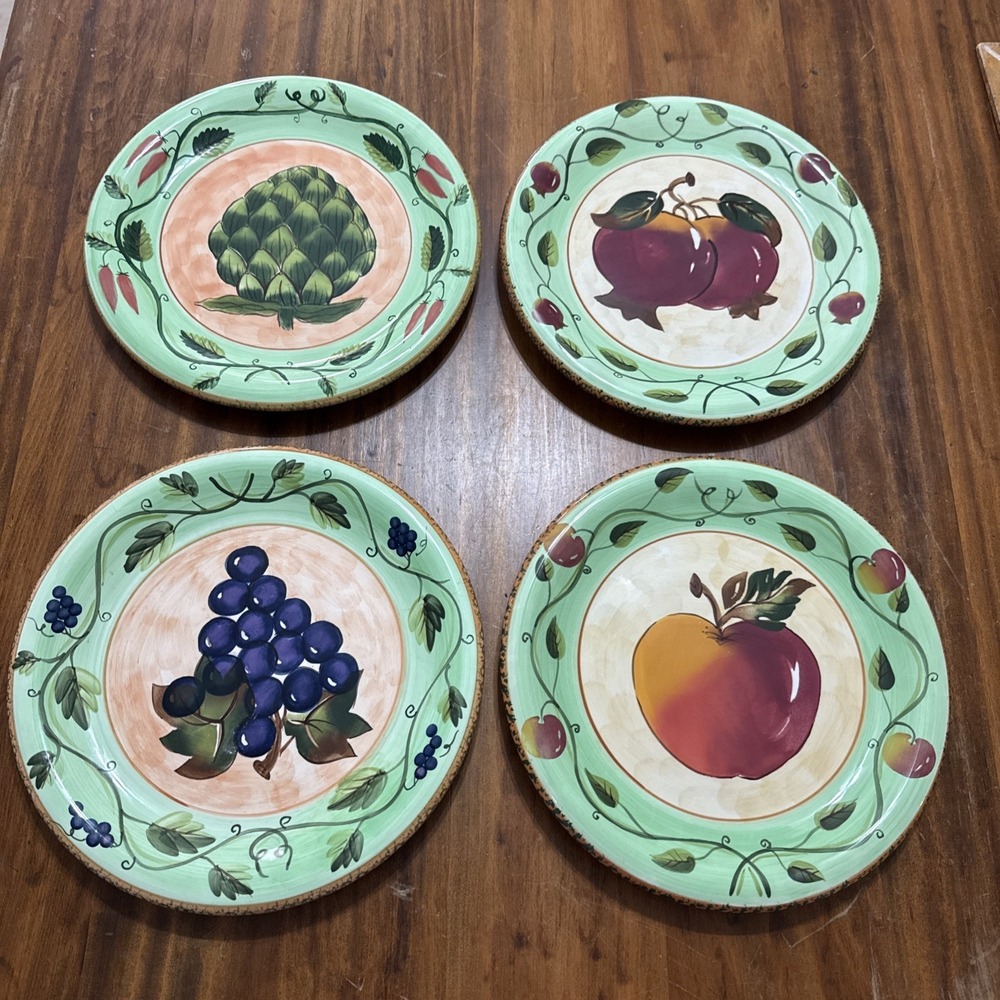 1998 CBK Ltd Hand Painted Plates 10" Grapes, Apple, Pomegranate Vintage